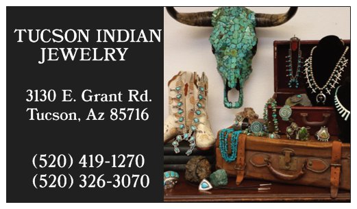 Tucson Indian Jewelry Business Card